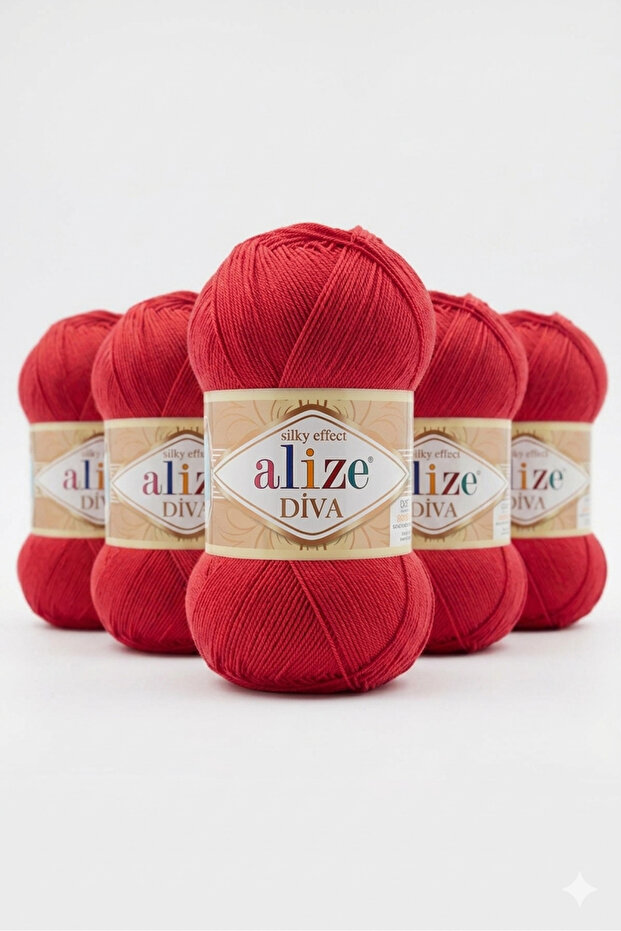 Diva 105-Red (5 Pieces) Knitting Yarn Very Fine Summer Knitting Yarn Summer Bustier-Crop-Bikini Very Fine Knitting Yarn