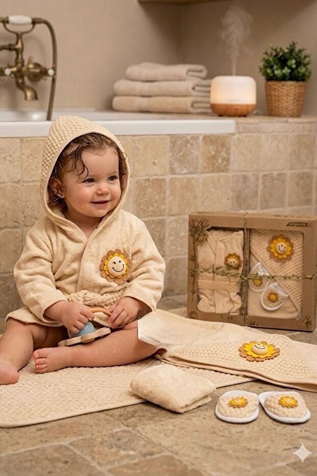 Newborn Daisy Baby Towel Bathrobe Set Organic - Baby Birth Gift