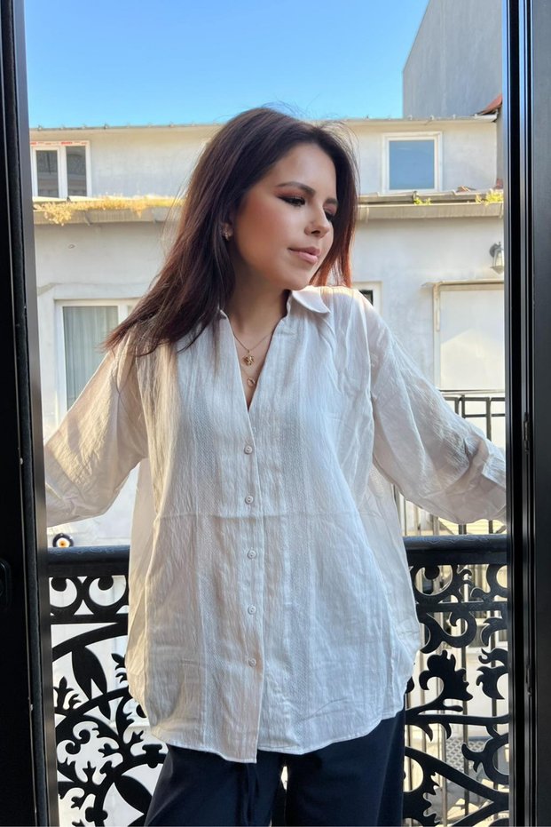 Women's Premium Oversize Self-Patterned Transparent Shirt Sun332