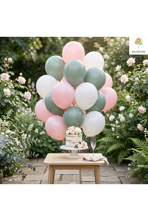 Baby Shower Engagement Decorations Balloon Set 20 Pieces Pink Eucalyptus White Balloon