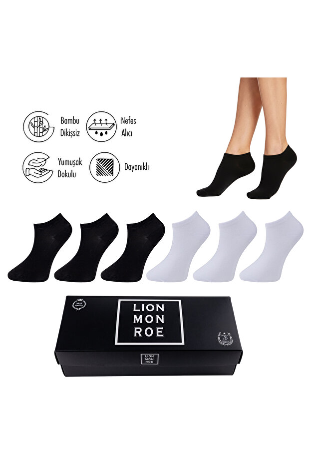 Pure Bamboo Men's Booties Plain Black-White Socks Seamless Premium Gift Boxed 6-Piece Prime Bamboo Series L5952Aznb