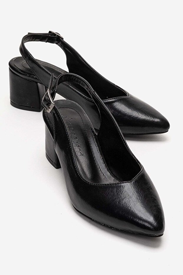 Open Back Women's Heeled Shoes Black Yanki̇