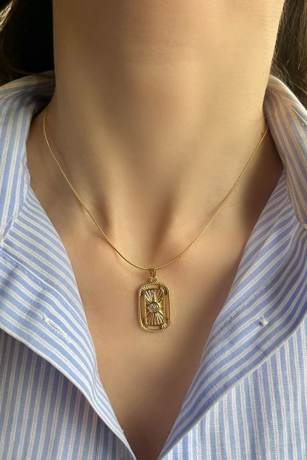Gold Zircon Stone Tarot Steel Chain Necklace