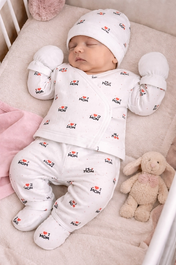 Premature Newborn Top and Bottom Set 2 Pieces (Heart Mom Dad)