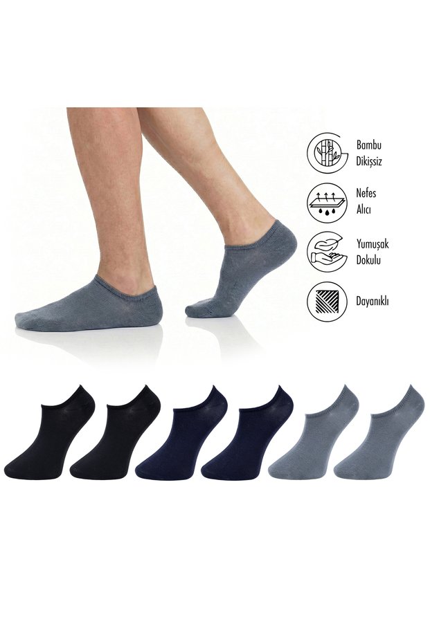 Pure Bamboo Women's Sneaker Black - Navy Blue - Smoked Socks Seamless Invisible Ankle Sports Socks Premium 6-Pack L5952Aznb Softaura