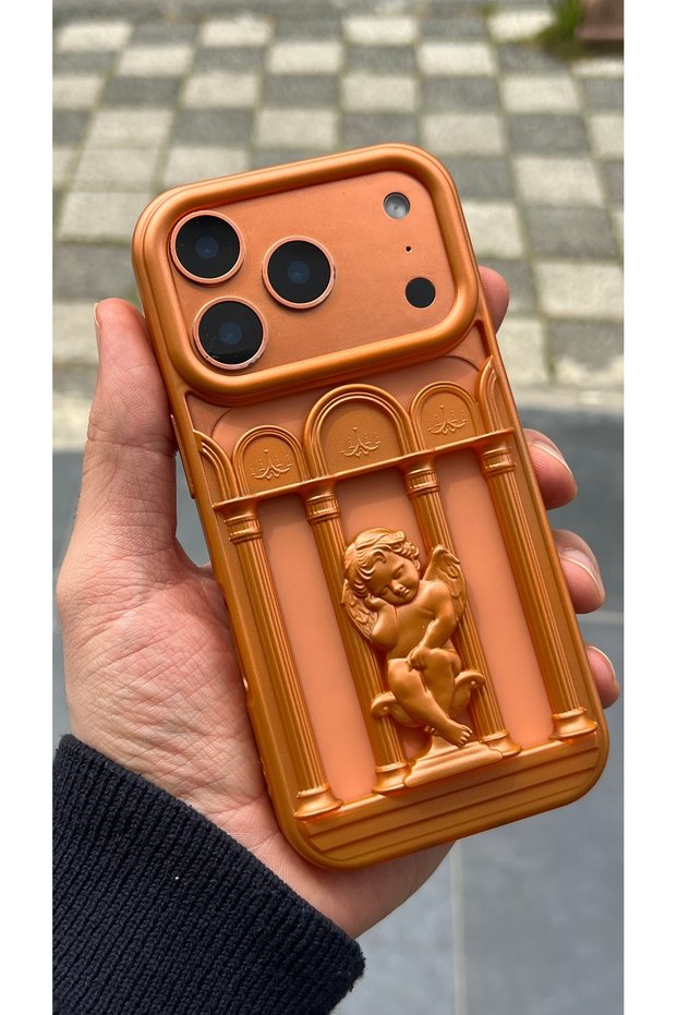 Compatible with iPhone 17 Pro / 18 Pro - Angelic Column Cover Soft Open Back Silicone Case — Color: Orange