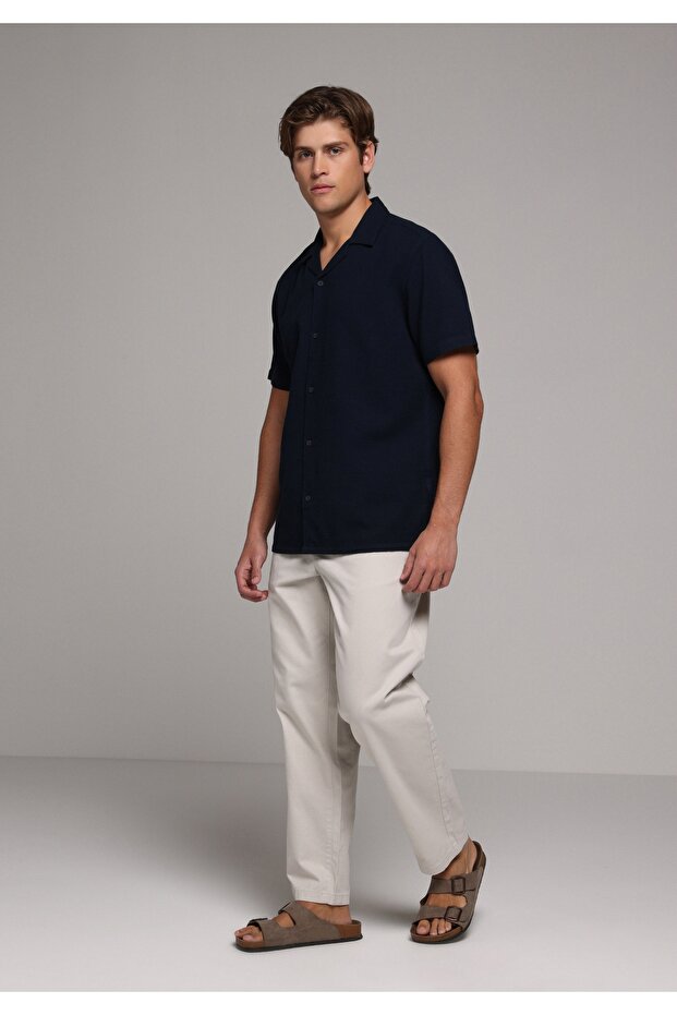 Regular Fit Mid Waist Straight Leg Men's Stone Trousers