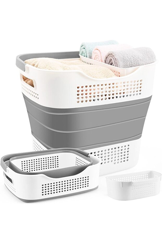 Collapsible Laundry Baskets Plastic with Handles, 40L Clothes Laundry Hamper