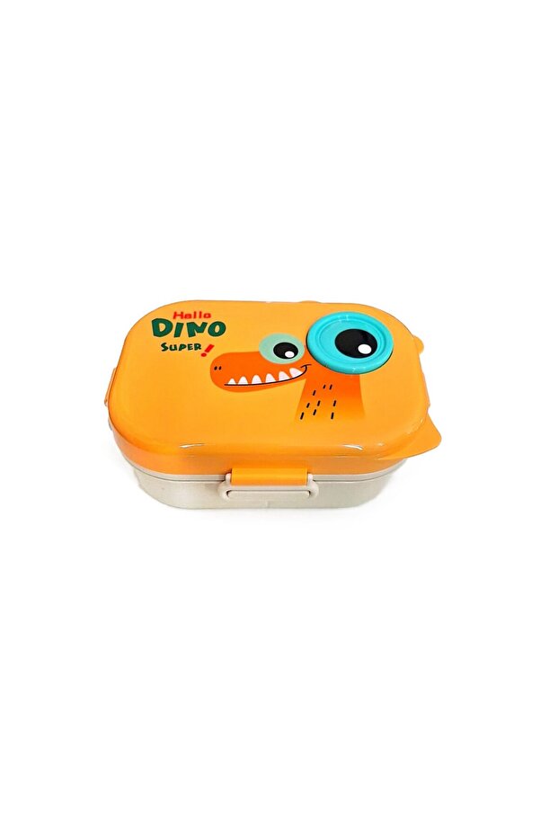 Dinosaur Divided Food Container (Lunch Box) - Includes Hanging Strap and Fork for Your Child.