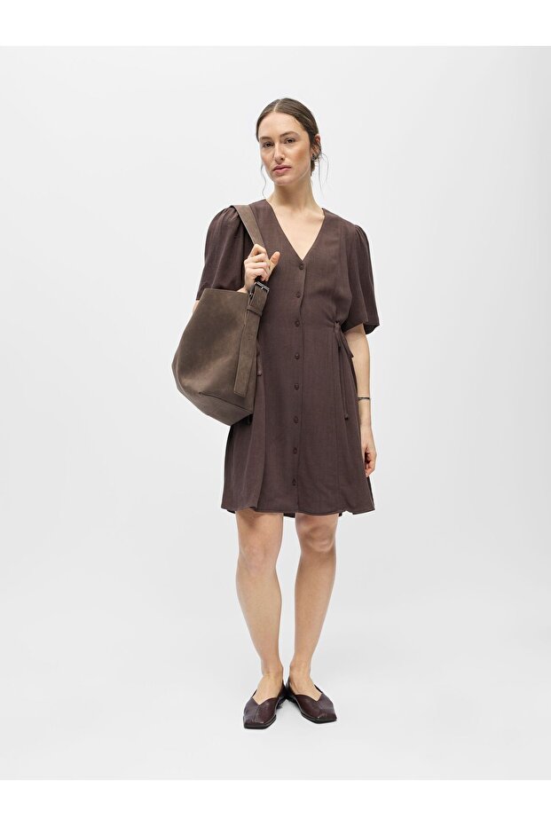 Midikleid Geknöpftes V-Ausschnitt - 4
