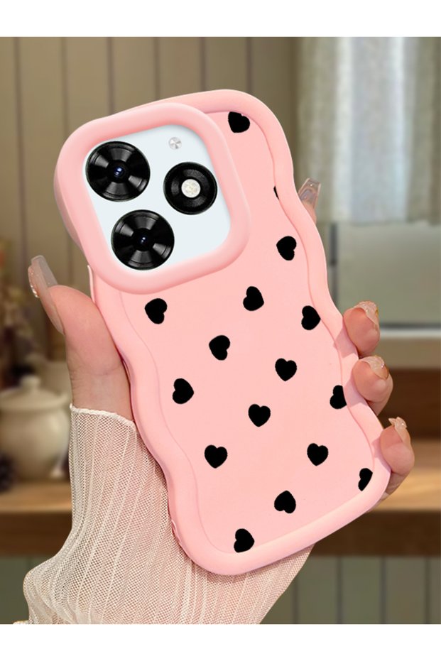 Tecno Spark 20 Compatible Shockproof Simple Pink Silicone Phone Case Heart Pattern