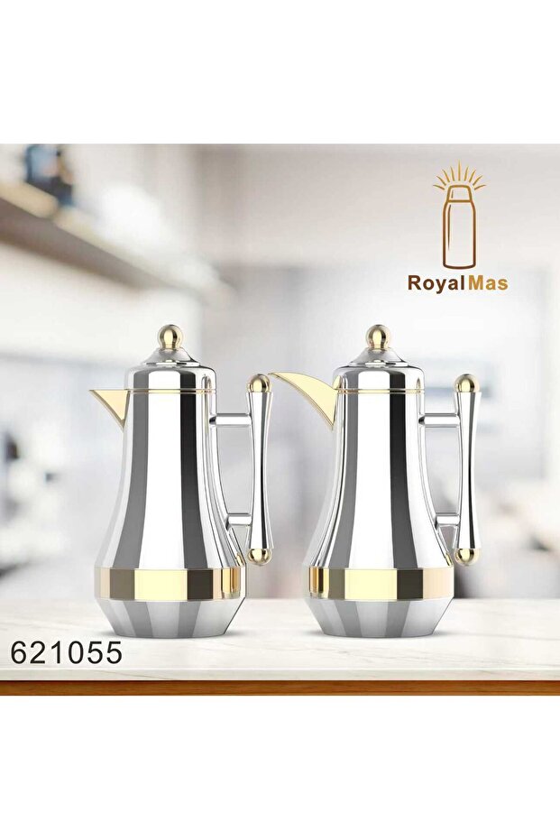 طقم ترامس فضي مطفي بمقاس 1لتر حافط للحرار 8-12 ساعه