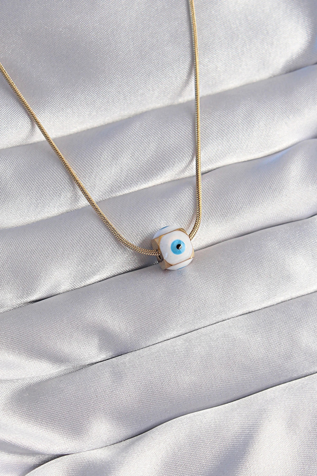 316L Steel Gold Color Enamel Evil Eye Model Necklace