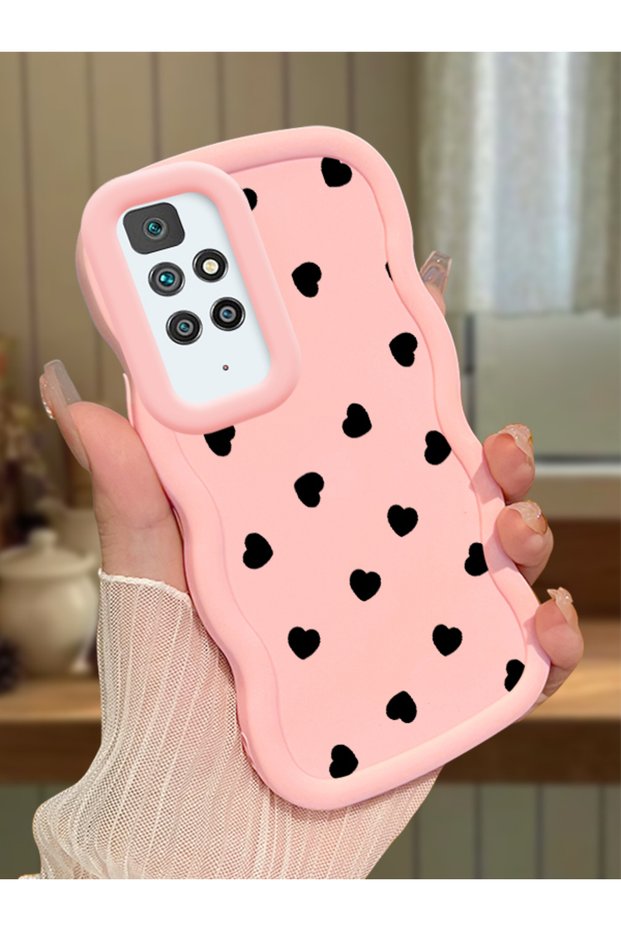 Redmi 10 2022 Compatible Shockproof Simple Pink Silicone Phone Case Heart Pattern