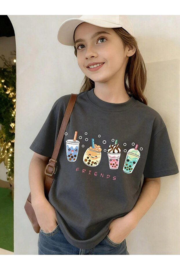 -Women's Oversize Basic Bubble Tea Friends Print T-Shirt – 100% Cotton