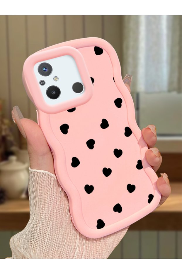 Redmi 12C Compatible Shockproof Simple Pink Silicone Phone Case Heart Pattern