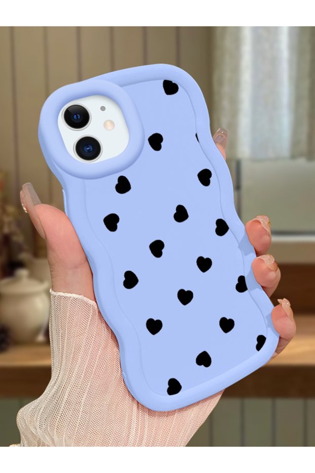 iPhone 11 Compatible Shockproof Simple Blue Silicone Phone Case Heart Pattern