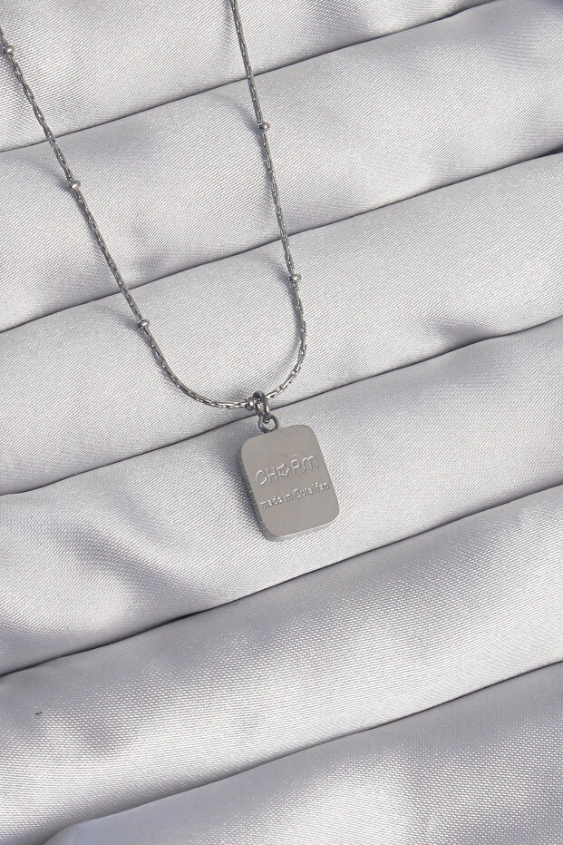 316L Steel Silver Color Square Charm Model Necklace