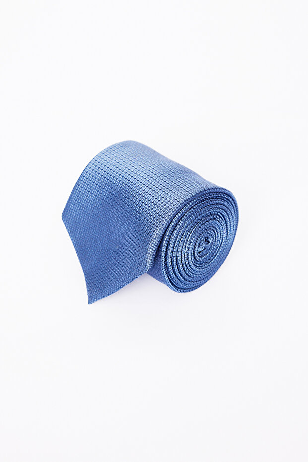 Men's Blue Patterned Silk Tie - 1
