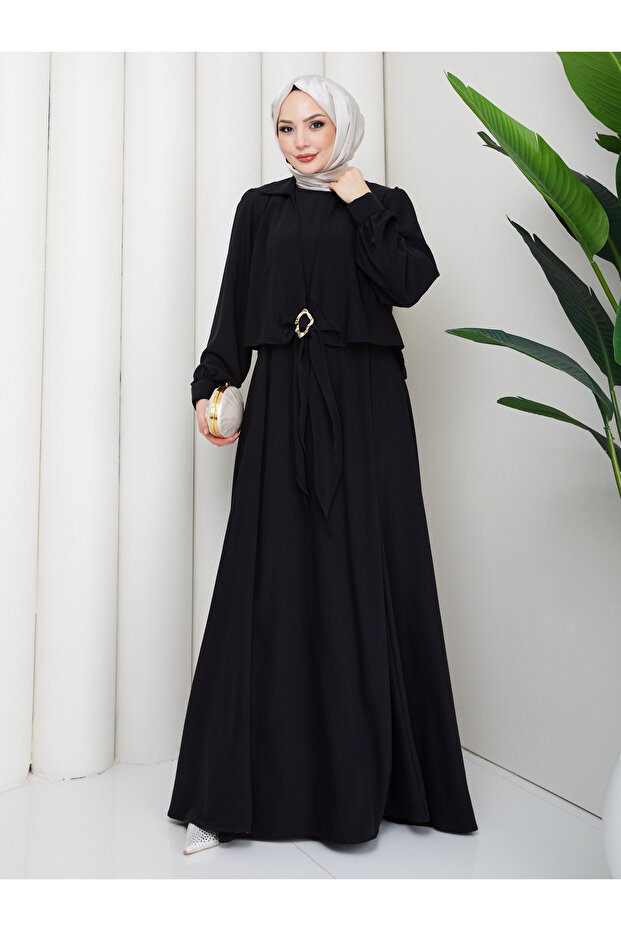 Cupra Fabric Dress with Buckle Detail, Double Tunic Dress, 2 Pieces