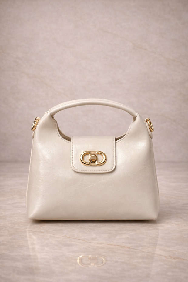 Women's Hand and Shoulder Bag Small Size Stylish Bag with Gold Accessories