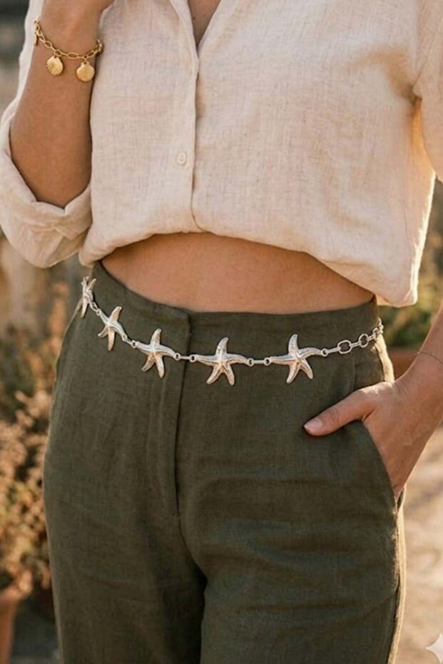 Bohemian Waist Chain with Silver Starfish Detail