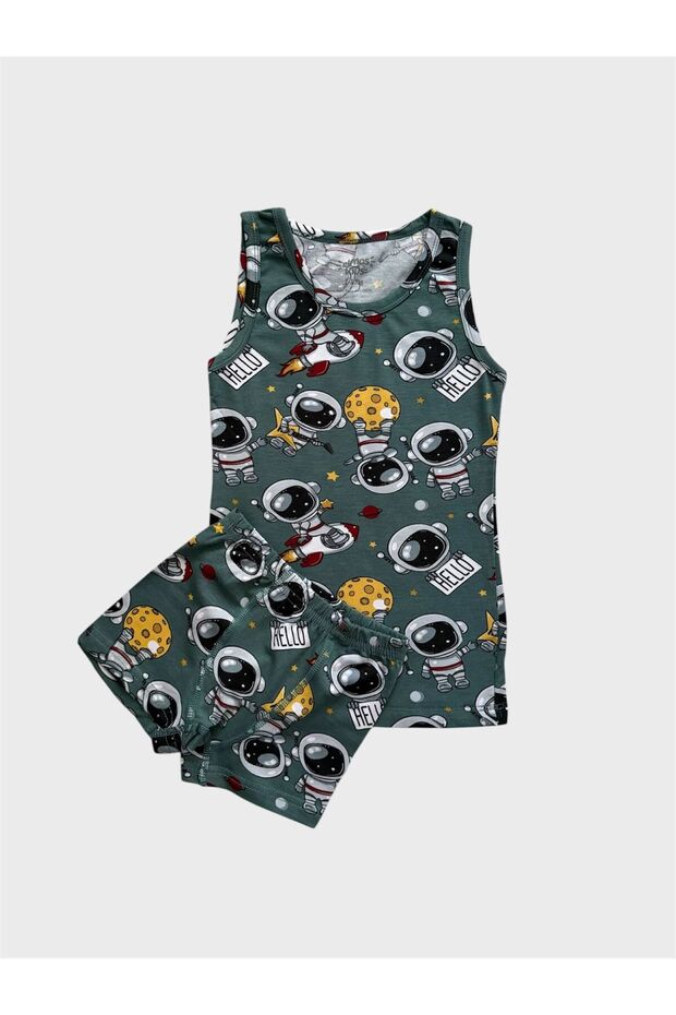 Boys' Cotton Green Astronaut Patterned Athlete Boxer Set