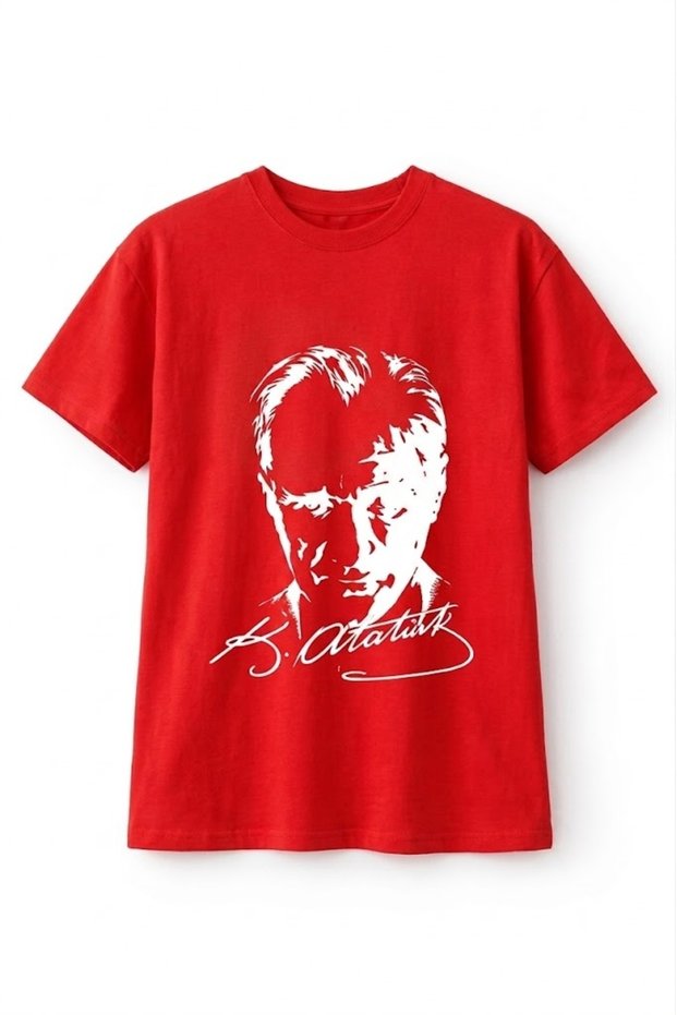Red Children's T-Shirt with Moon Star and Ataturk Prints