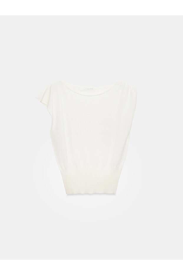 10870 Lyocell-Mischgewebe Drapierte Bluse-Ecru - 5
