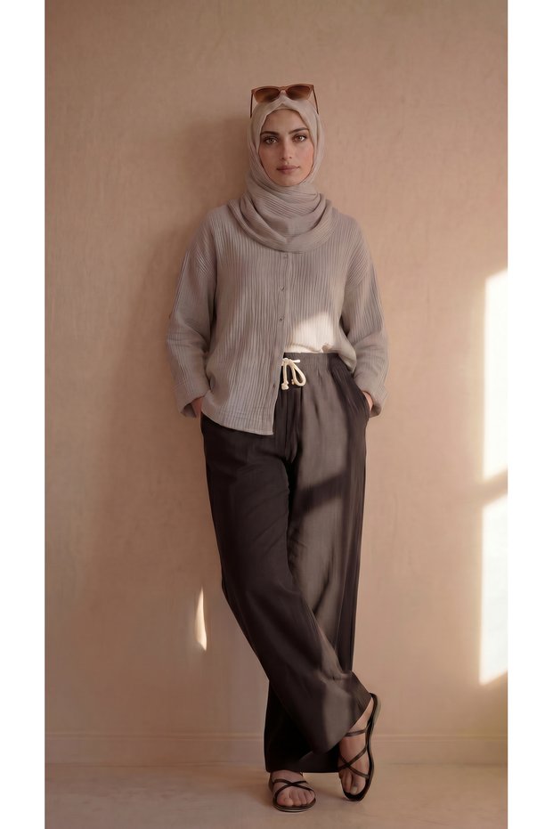 Women's Linen Muslin Palazzo No-Show Pants