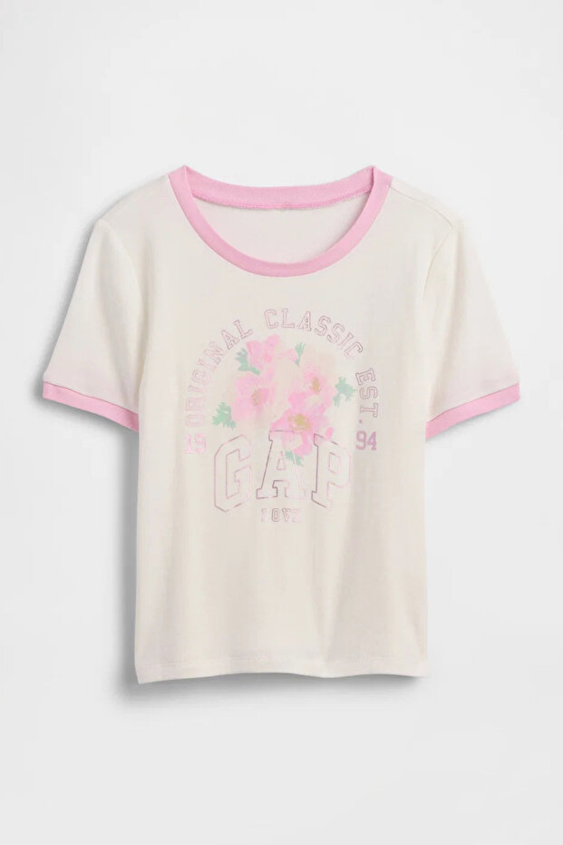 Girl's Ringer Graphic Printed White T-Shirt