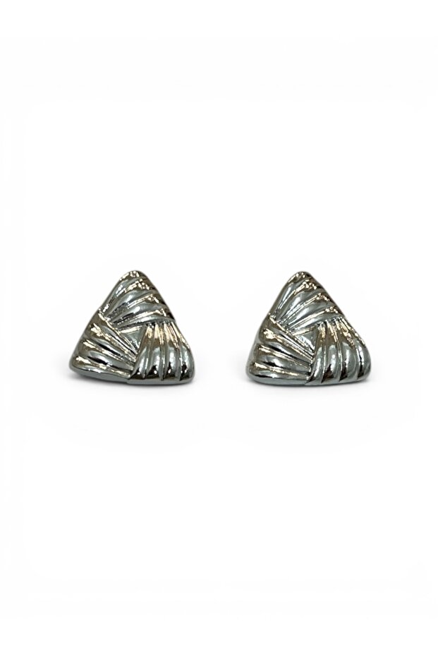 Silver Color Textured Triangle Earrings