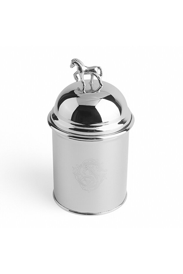 Decorative Stainless Steel Jar with Horse Figure 15 cm