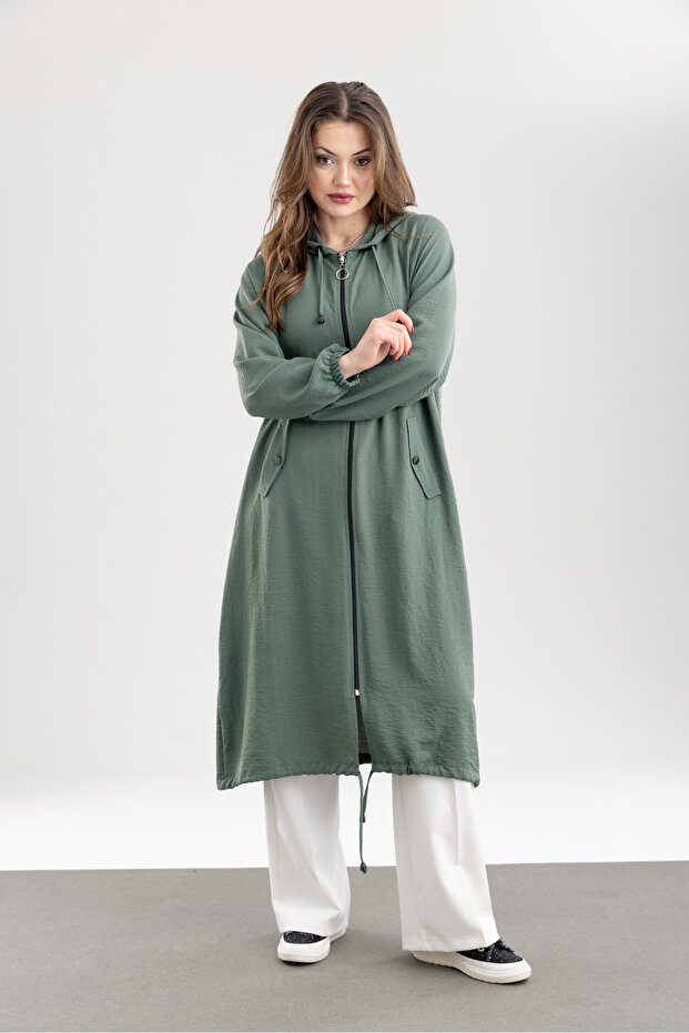 Women's Hooded Zipper Detailed Basic Cap