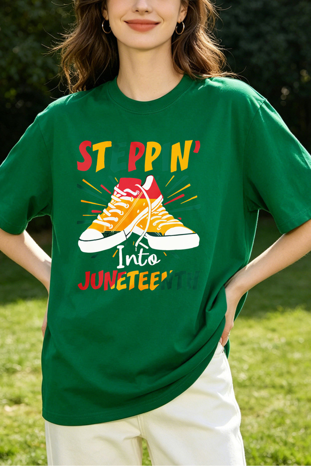 تي شيرت نسائي بطباعة Step N Into Juneteenth، تصميم كاجوال صيفي