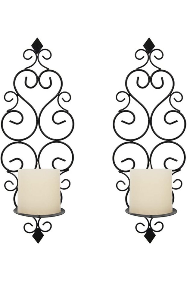 2-Piece Iron Wall Candle Sconce Holder,Foldable Candlestick,Vintage Home Decor,Black