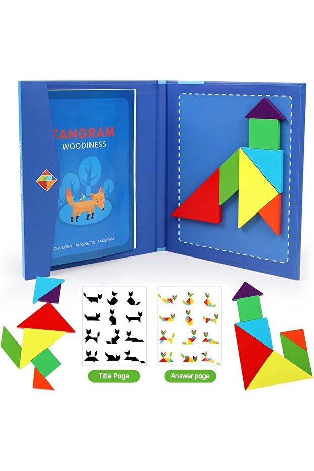 Wooden Tangram Puzzle Book for Kids | Magnetic 3D Brain Teaser STEM Toy Multicolor