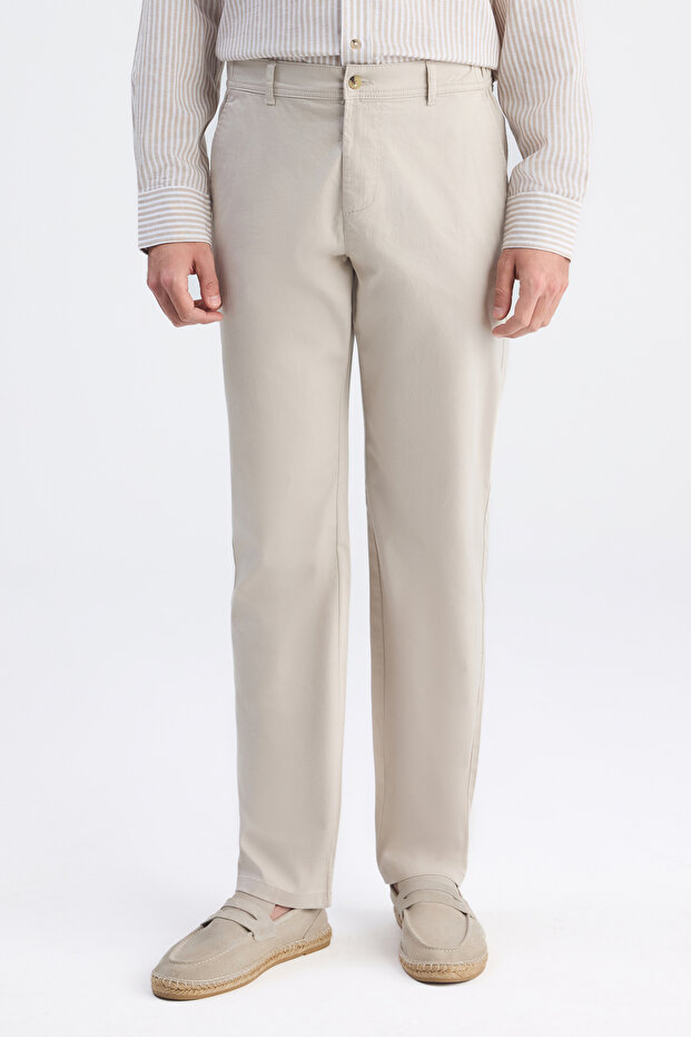 Ds Damat Comfort Fit Beige Gabardine Chino Trousers
