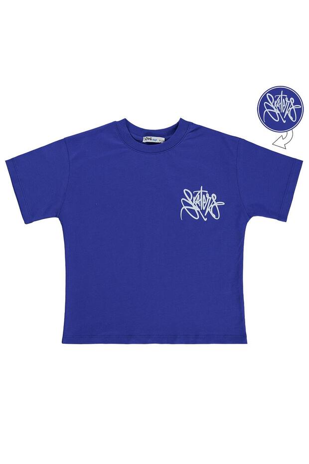 Skaters Printed T-Shirt for Ages 6-9 - Blue