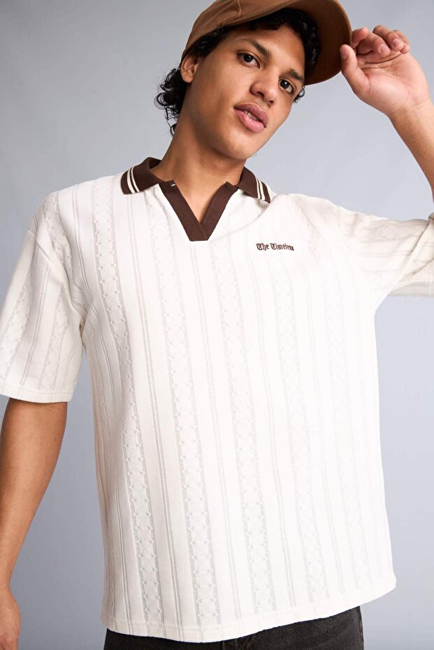 Cotton Boxy Fit Patterned Short Sleeve Polo T-Shirt H4713Ax26Sm