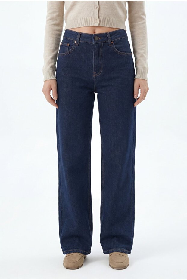 Dark Navy Blue High Waist Wide Leg Jeans