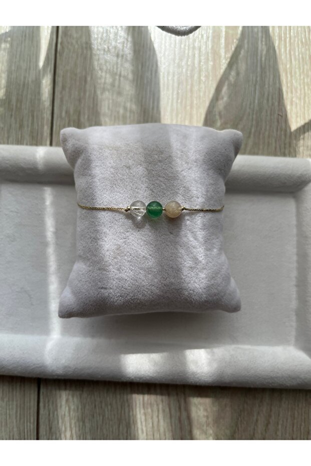 Citrine, Quartz Crystal, Aventurine Stone Gold Color Rope Bracelet & Anklet
