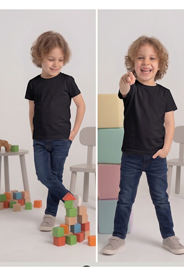Children's T-Shirt 2-Pack Black Cotton Lycra T-Shirt