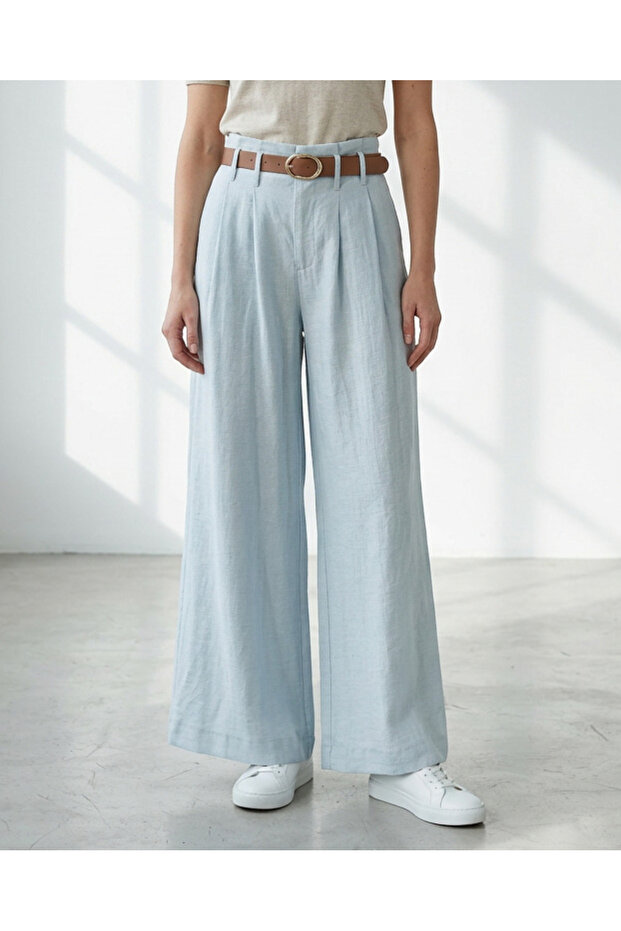 Women Blue Wide Leg Trousers