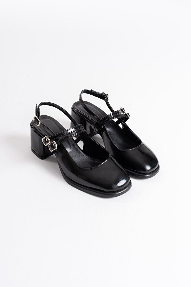 Malmö Premium Black Patent Leather Women's Thick Heeled Shoes
