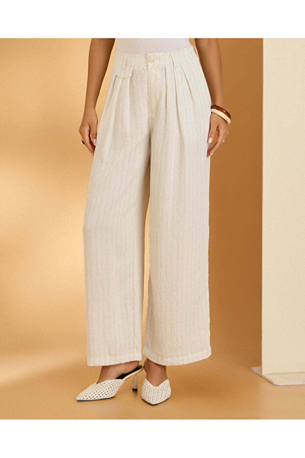 Women Cream Striped Trousers