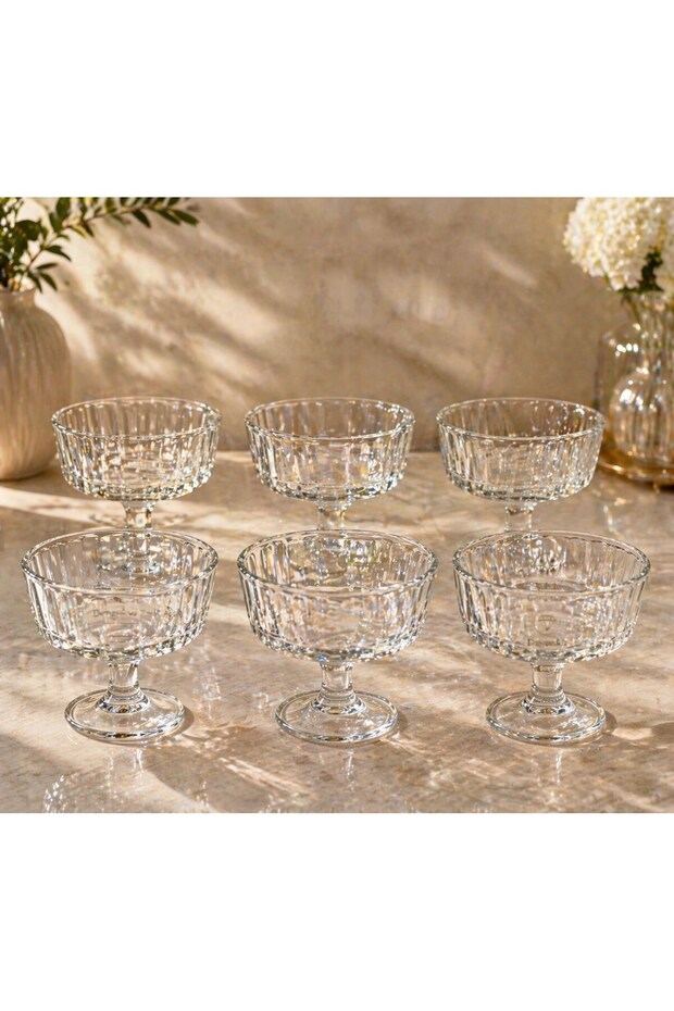 6-Piece Glass Dessert & Ice Cream Cup with Striped Design