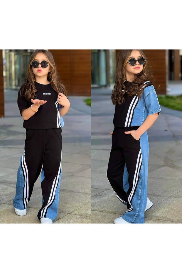 Girl's Stripe Detailed Suit Black -6492S