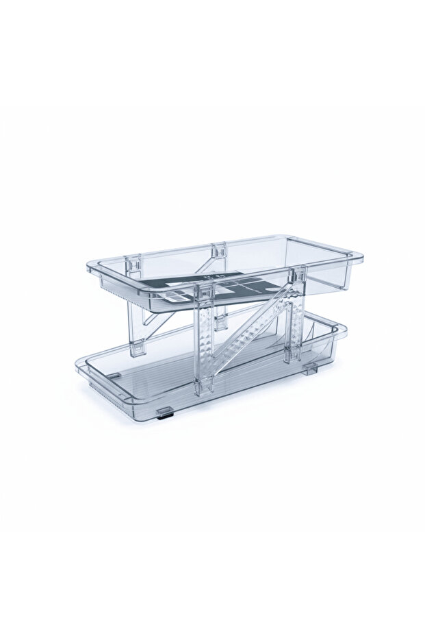 2-Tier Plastic Storage Tray – 33×14 cm (Transparent)
