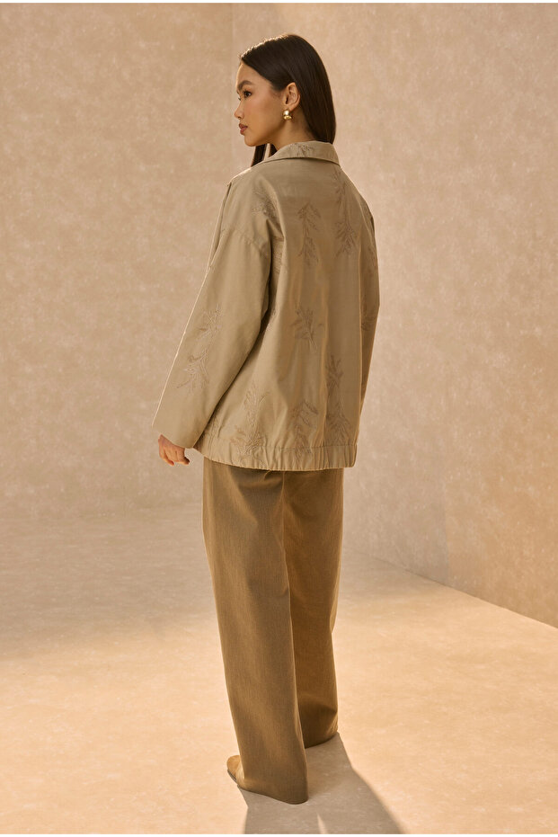 Embroidered Bomber Jacket Sand Beige - 1